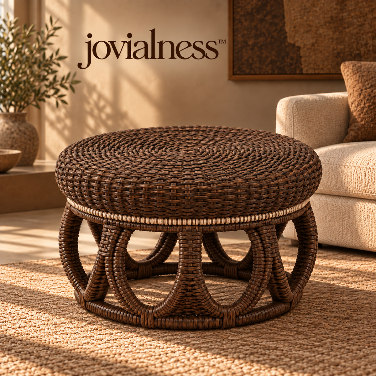 jovialness™ Round Dense-Weave Footstool with Curved Open Support Base