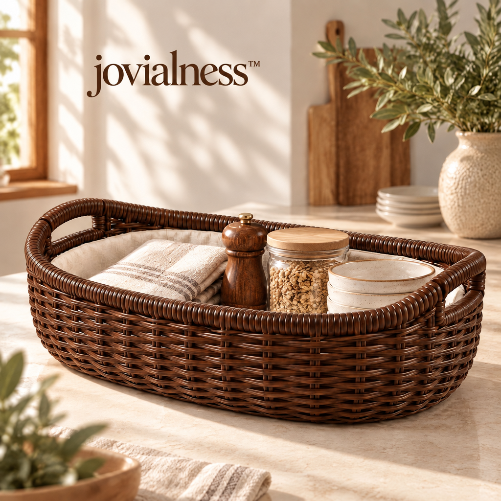 jovialness™ Low Oval Woven Bread and Countertop Basket with Raised Rim and Integrated Side Grips