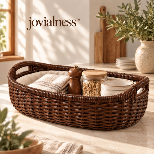jovialness™ Low Oval Woven Bread and Countertop Basket with Raised Rim and Integrated Side Grips