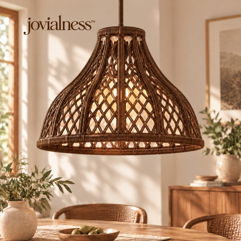 jovialness™ Sculpted Woven Pendant Light Shade with Open Lattice Weave and Flared Silhouette