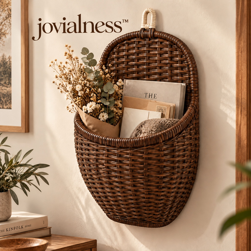 jovialness™ Sculpted Wall-Mounted Woven Pocket Basket with Curved Front and Reinforced Rim