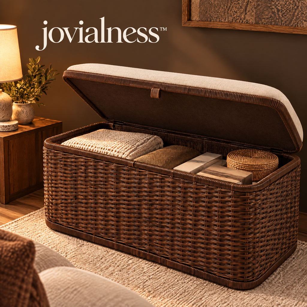fibravelle™ Wide Woven Storage Chest with Rounded Corners and Tailored Upholstered Lid