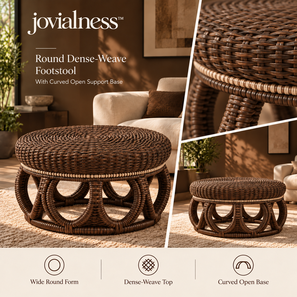 jovialness™ Round Dense-Weave Footstool with Curved Open Support Base