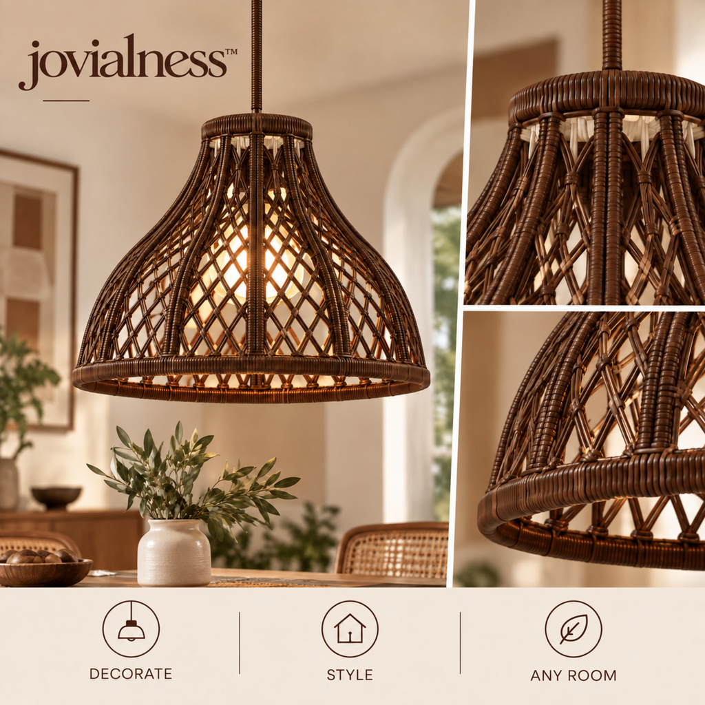 jovialness™ Sculpted Woven Pendant Light Shade with Open Lattice Weave and Flared Silhouette