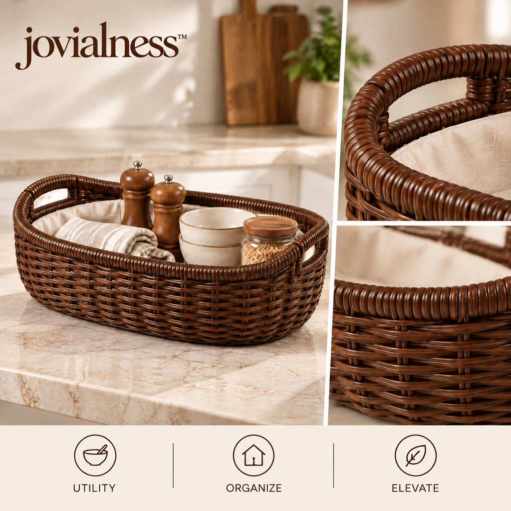 jovialness™ Low Oval Woven Bread and Countertop Basket with Raised Rim and Integrated Side Grips
