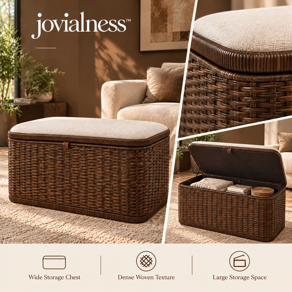 fibravelle™ Wide Woven Storage Chest with Rounded Corners and Tailored Upholstered Lid