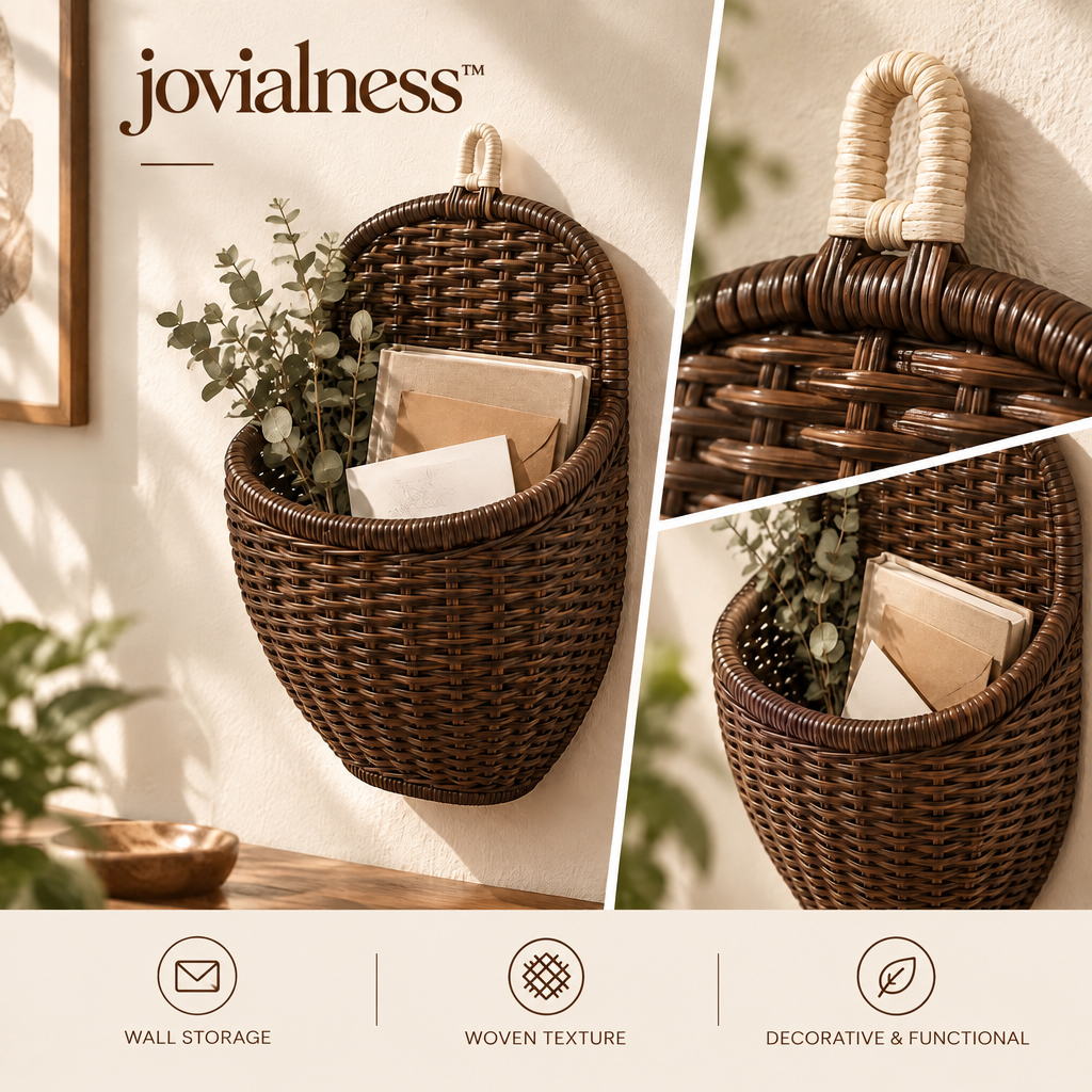 jovialness™ Sculpted Wall-Mounted Woven Pocket Basket with Curved Front and Reinforced Rim
