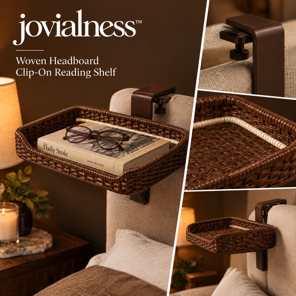 jovialness™ Woven Headboard Clip-On Reading Shelf with Raised Edge and Adjustable Clamp Support