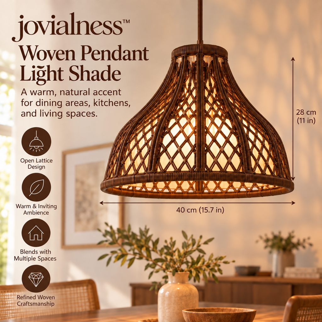 jovialness™ Sculpted Woven Pendant Light Shade with Open Lattice Weave and Flared Silhouette