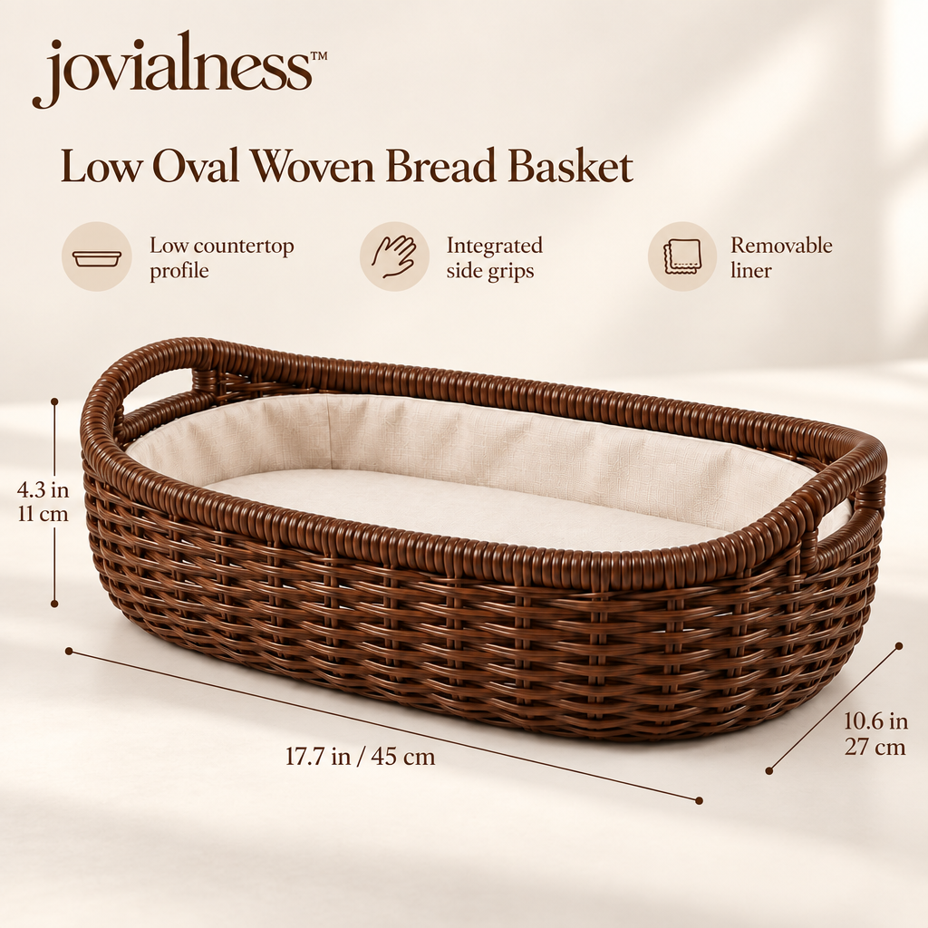 jovialness™ Low Oval Woven Bread and Countertop Basket with Raised Rim and Integrated Side Grips