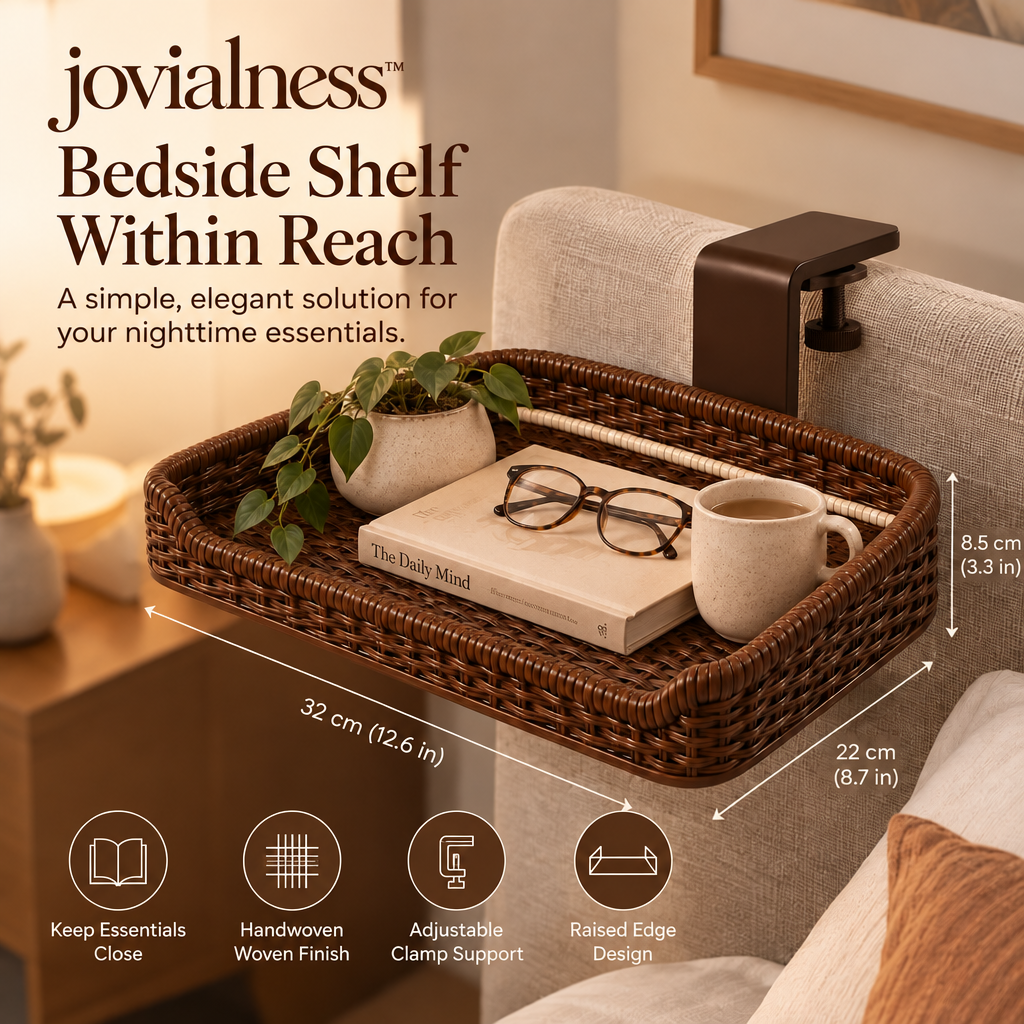 jovialness™ Woven Headboard Clip-On Reading Shelf with Raised Edge and Adjustable Clamp Support