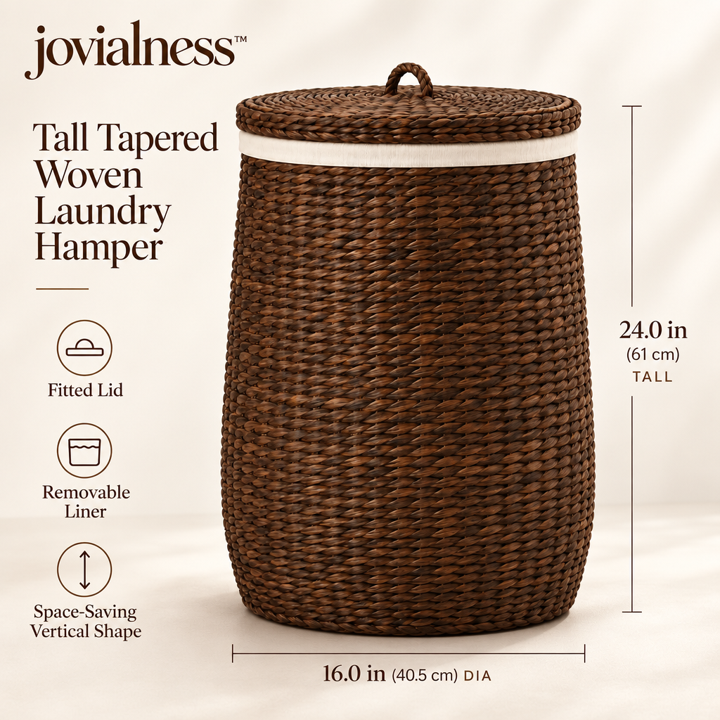 jovialness™ Tall Tapered Woven Laundry Hamper with Fitted Lid and Removable Liner
