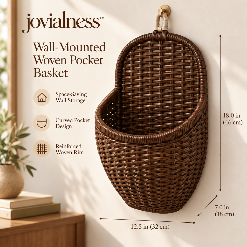 jovialness™ Sculpted Wall-Mounted Woven Pocket Basket with Curved Front and Reinforced Rim