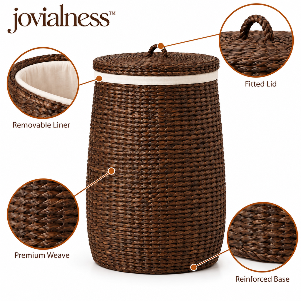 jovialness™ Tall Tapered Woven Laundry Hamper with Fitted Lid and Removable Liner