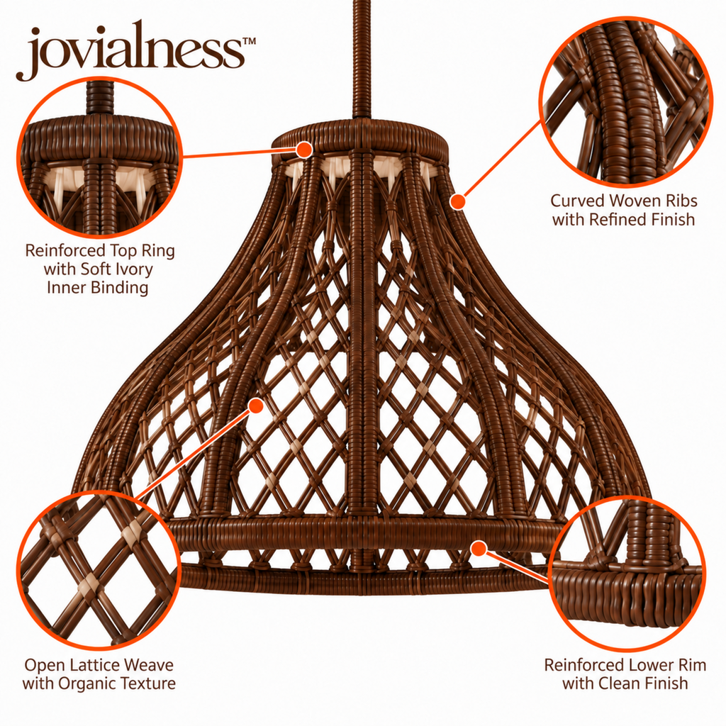 jovialness™ Sculpted Woven Pendant Light Shade with Open Lattice Weave and Flared Silhouette