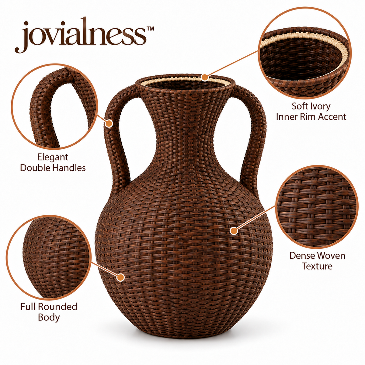 jovialness™ Sculpted Double-Handle Woven Floor Vase with Full Rounded Body