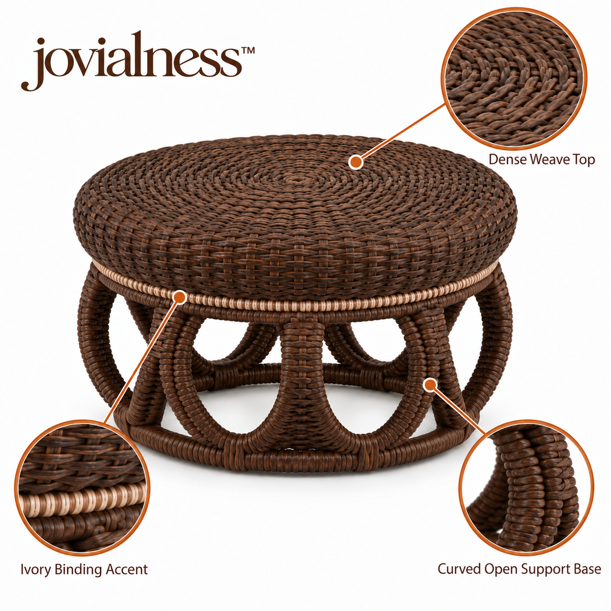 jovialness™ Round Dense-Weave Footstool with Curved Open Support Base