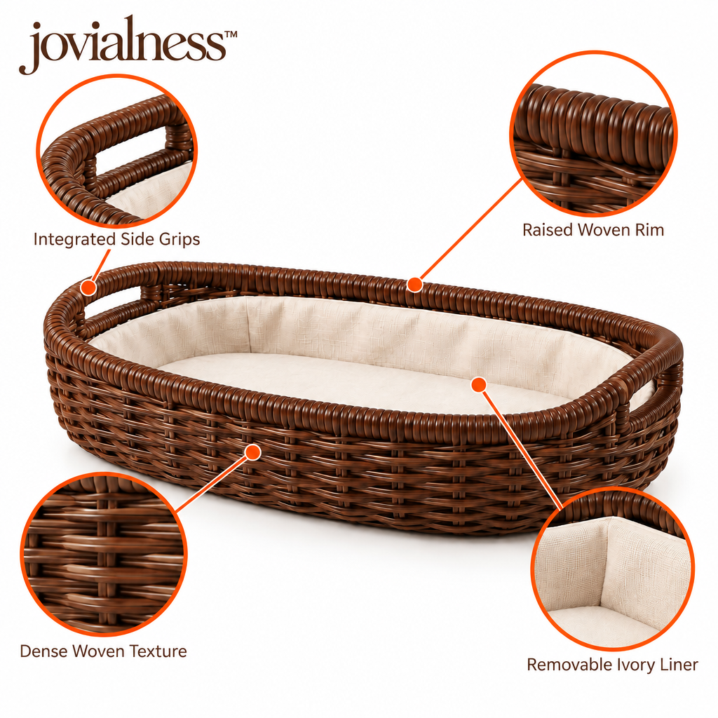 jovialness™ Low Oval Woven Bread and Countertop Basket with Raised Rim and Integrated Side Grips