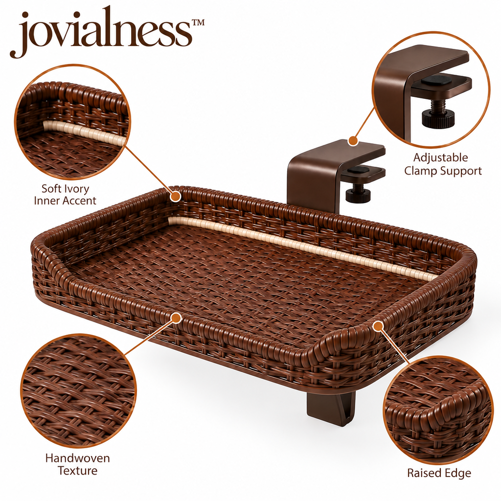 jovialness™ Woven Headboard Clip-On Reading Shelf with Raised Edge and Adjustable Clamp Support