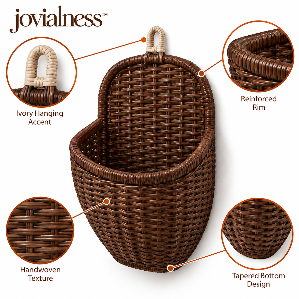 jovialness™ Sculpted Wall-Mounted Woven Pocket Basket with Curved Front and Reinforced Rim