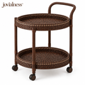 jovialness™ Woven Round Bar Cart with Two Circular Shelves