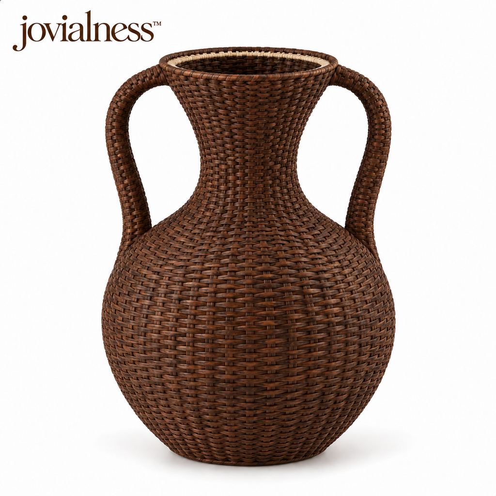 jovialness™ Sculpted Double-Handle Woven Floor Vase with Full Rounded Body