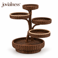 jovialness™ Compact Five-Tier Woven Tabletop Display Stand with Staggered Round Trays