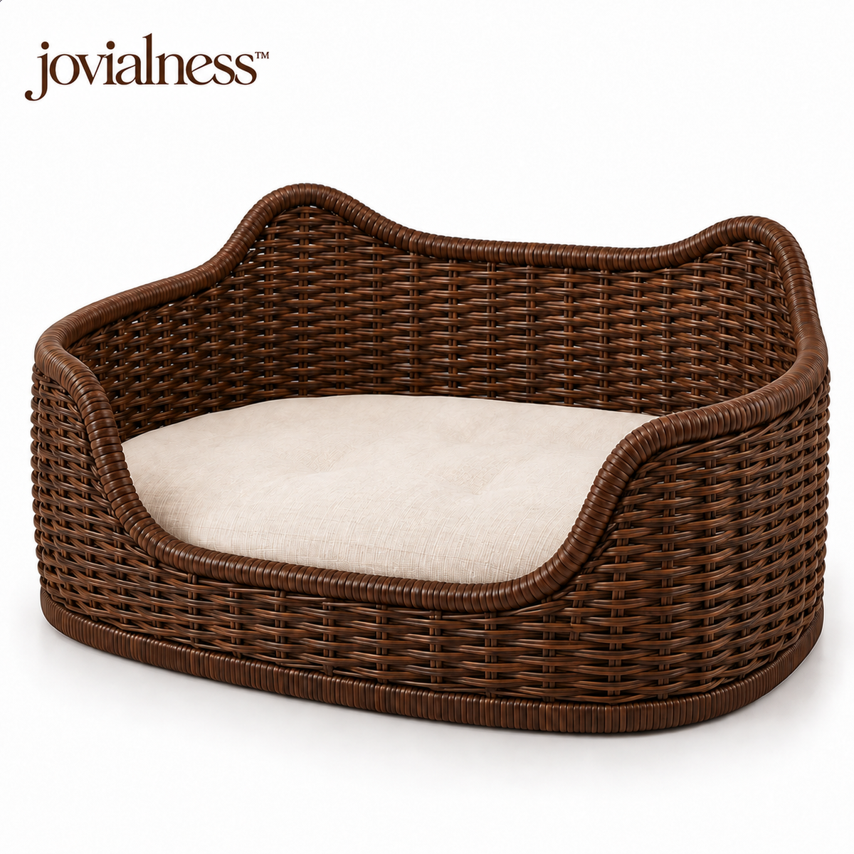 jovialness™ Sculpted High-Sided Woven Cat Rest Basket with Low Front Entry and Soft Cushion