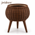 jovialness™ Elevated Round Woven Planter Stand with Three Tapered Wood Legs