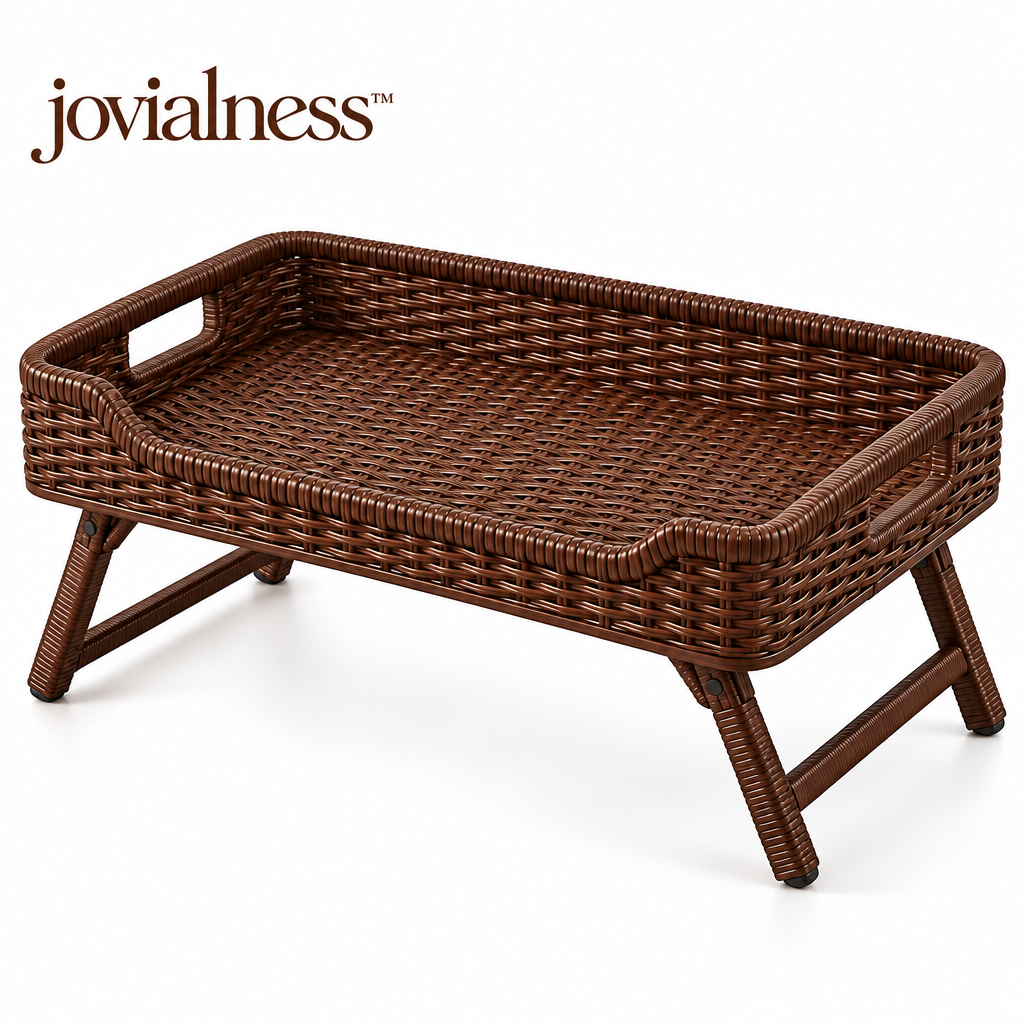 jovialness™ Woven Bed Tray with Folding Side Legs, Raised Basket Rim and Integrated Carry Handles