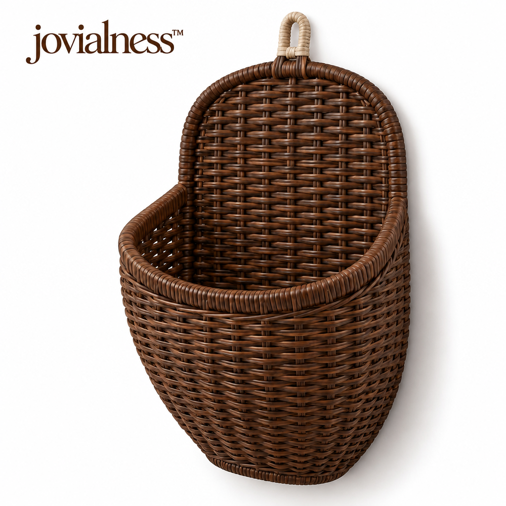 jovialness™ Sculpted Wall-Mounted Woven Pocket Basket with Curved Front and Reinforced Rim